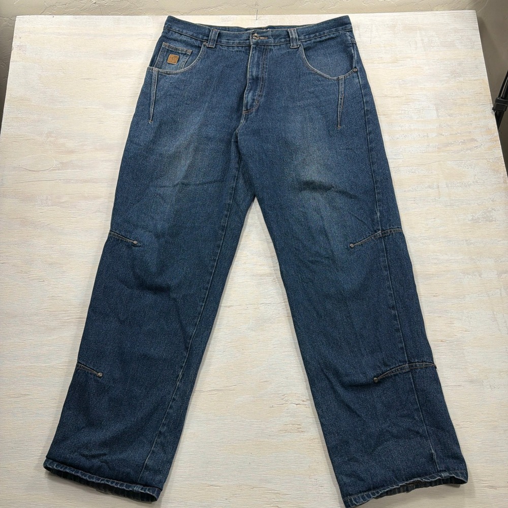 Karl Kani Jeans Baggy Streetwear 38x34 Studded Seam Detail Blue Denim Mens